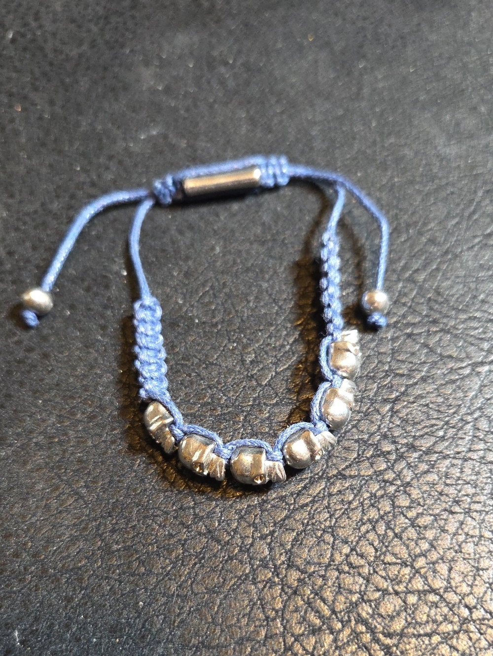 Guess Vintage Skull Bead Macrame Bracelet in Blue and Silver